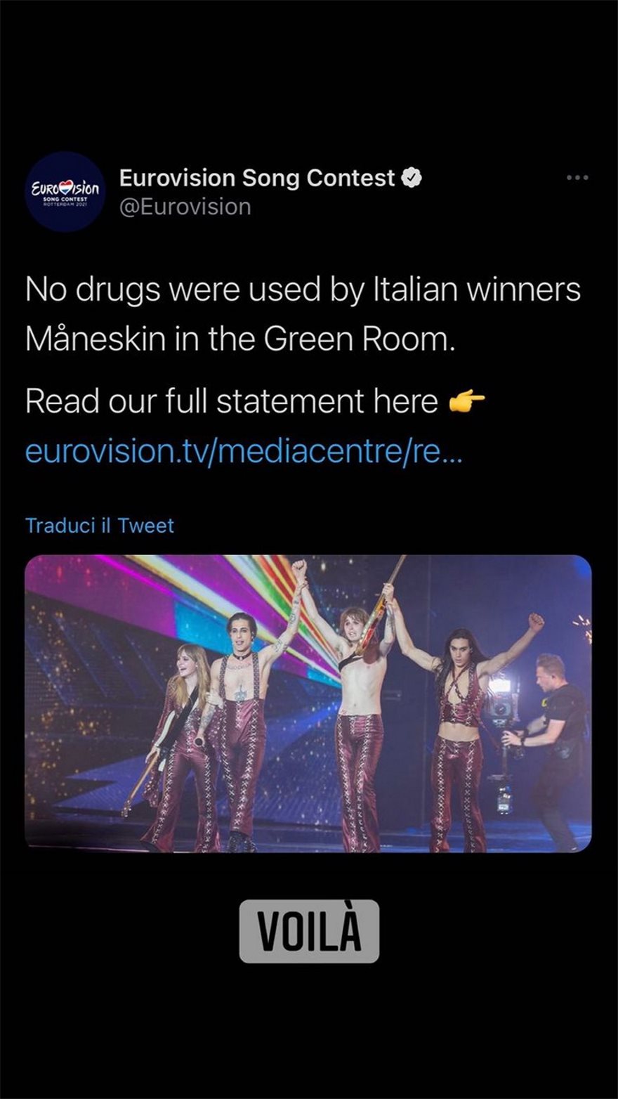 Maneskin drugs Eurovision